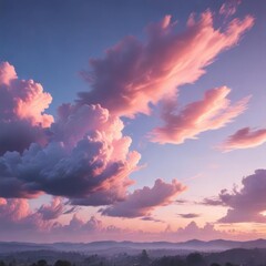 Wall Mural - pastel pink sky with wispy clouds and a few streaks of blue at dawn, subtle colors, warm sun rise , 