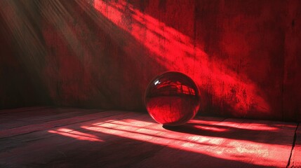 Poster - Red light rays filtering through a crystal ball creating subtle glows and dappled light effects on textured walls in a serene environment