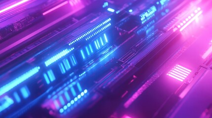 Poster - Futuristic Neon Light Stripes with Vibrant Blue and Pink Colors in a Sci-Fi Inspired Background Design