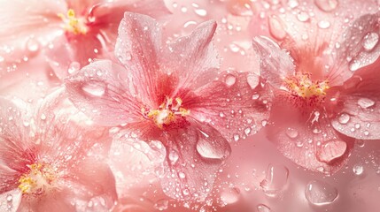 Delicate pink orchids adorned with water droplets on a soft pastel background capturing nature's beauty in close-up detail