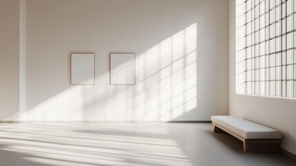 Wall Mural - Minimalist interior design with motivational wall signs and natural light streaming through large windows