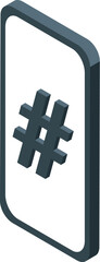 Poster - Isometric smartphone displaying hashtag symbol, representing social media trends and online communication