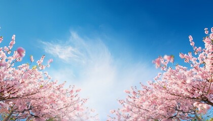 beautiful cherry blossom in springtime on blue sky background with space for text