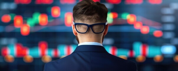 Poster - businessman analyzing data trends in financial market environment