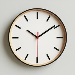 Poster - Modern minimalist wall clock displaying time with distinctive black and red hands against a white face. Generative AI