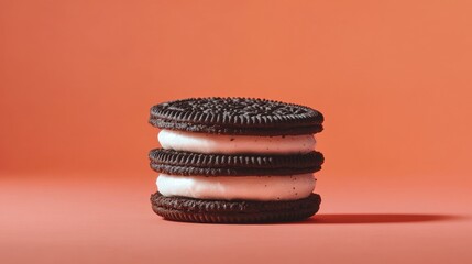 Canvas Print - Oreo sandwich cookies stacked on a vibrant background showcasing an indulgent sweet treat for dessert lovers.