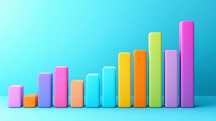 Poster - Pastel colored 3D bar graph ascending against a light blue background. Illustrates growth, progress, or a positive trend. Simple, clean design