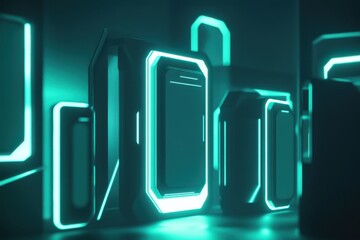 Poster - Futuristic display of glowing technology in a dimly lit room