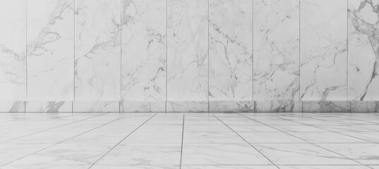 Poster - White marble flooring serves as an elegant interior decoration and ideal studio background wall for showcasing your products