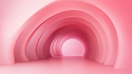 Fototapete - Curved Pink Gradient Abstract Background in Modern Perspective with Smooth Arches and Centered Light Effect