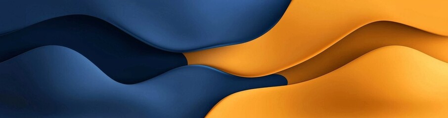 Poster - High contrast blue and orange glossy stripes. Abstract tech graphic banner design. Modern corporate background