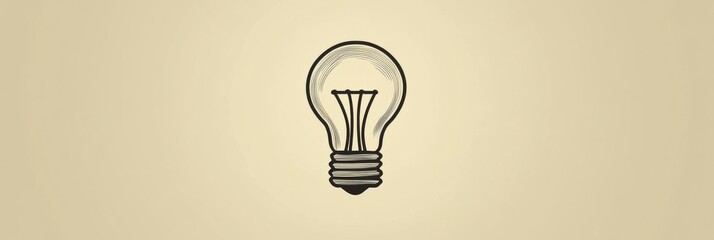 Aufkleber - Classic light bulb design illustrated on a soft beige background with smooth lines and details for a minimalist look. Generative AI