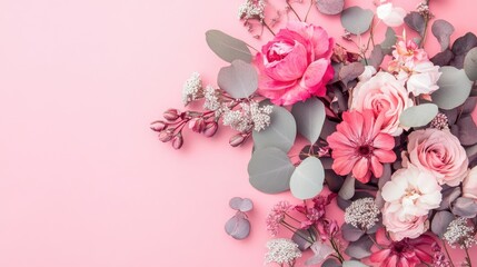 Wall Mural - Floral Arrangement in Soft Pink and Silver Tones on a Solid Background for Elegant Design and Decor Inspiration