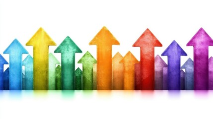 Poster - Vibrant watercolor arrows pointing upwards on a white background, symbolizing growth, progress, and success. The arrows are multicolored and