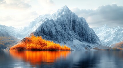 Wall Mural - A mountain range with a lake in the foreground