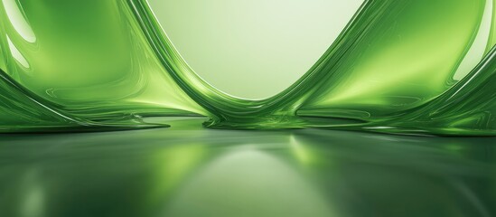 Wall Mural - Abstract Green Curved Surreal Background for Product Display Featuring Smooth Reflections and Empty Copyspace for Text or Branding