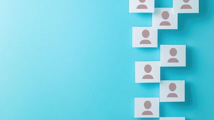 Organizational chart layout with placeholder images on a blue background for business presentations and team structure planning.