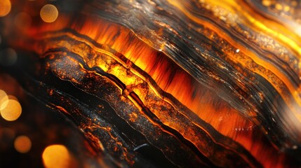 Poster - Close up of red tiger eye stone texture with vibrant patterns and bokeh effect suitable for abstract backgrounds and text placement