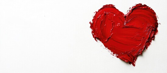 Poster - Red Heart Shaped Paint on Clean White Canvas with Ample Space for Custom Text or Creative Design