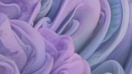 Poster - Flowing pastel fabric waves. Soft purple and blue textile swirls. Abstract fluid motion. Dreamy and ethereal material texture. Silky smooth ripples. Close-up view