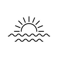 Wall Mural - sun rising over waves. sunset simple black line icon on white background.