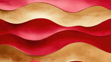Poster - Textured Red and Gold Wavy Background with Uneven Lotus Wave Patterns for Elegant Design and Decor Applications
