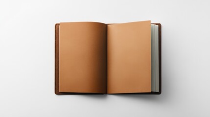 Poster - Realistic open paper booklet mockup on white background for presentations or design showcase aerial view