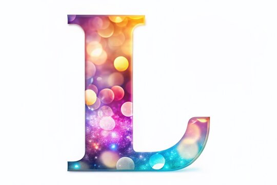 Bokeh Effect Initial Letter L, Rounded Shape, White Background Stock Photo