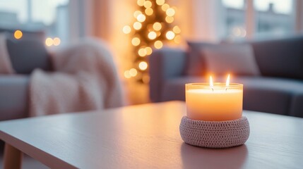 Poster - Cozy candlelight setting with warm ambiance and space for your text or creative ideas in a serene home environment