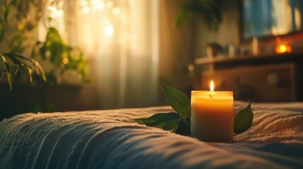 Poster - Cozy ambiance with serene candle flames perfect for relaxation and wellness concepts with space for text or branding elements.