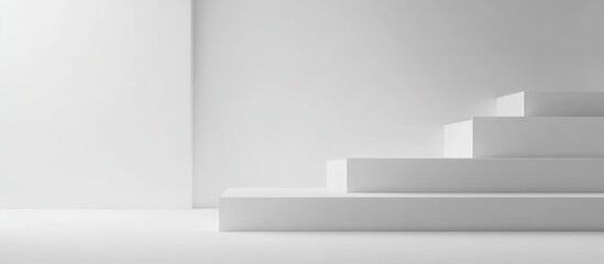 Aufkleber - Clean minimalist white wall mockup with stairs for product display advertisement showcasing design possibilities in a professional setting.