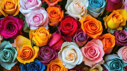 Aufkleber - Vibrant assortment of roses in various colors creating a beautiful and lively floral display in a rose garden setting