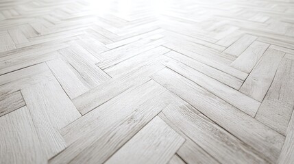 Poster - Realistic white wood flooring texture with clear grain patterns and herringbone design for interior design and architectural backgrounds.