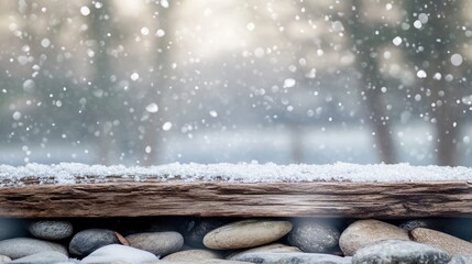 Aufkleber - Winter Forest Texture Background Featuring Snow-Covered Driftwood and Pebbles with Soft Focus for Text Placement in Natural Setting