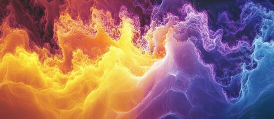 Fototapete - Vibrant abstract neon waves transitioning from yellow to blue and lavender with ample copyspace for text placement