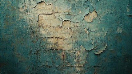 Aufkleber - Weathered brick wall with peeling paint and visible cracks creating a rustic, textured background suitable for various design projects.