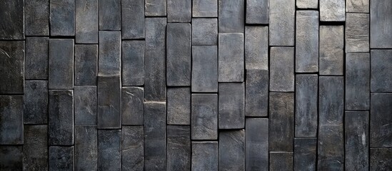 Poster - Rustic Rectangular Black Stripe Anthracite Stone Texture for Wall and Floor Decorative Tiles with Empty Copyspace for Text
