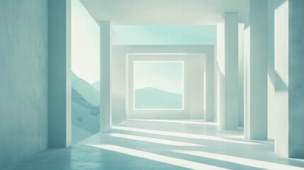 Poster - Modern Interior with Empty White Frames and Natural Light in Minimalist Space