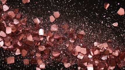 Aufkleber - Rose gold glitter and confetti creating a sparkling bokeh effect on a dark brown background ideal for festive or celebratory designs.