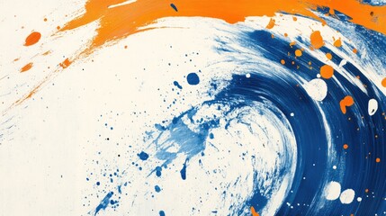 Aufkleber - Dynamic abstract expressionism with blue swirls and orange splashes offering vibrant color contrast and ample copy space for design projects