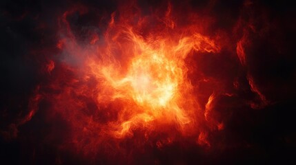 Poster - Dramatic Nuclear Explosion in Fiery Orange and Red on Dark Background Creating Intense Visual Impact and Atmosphere