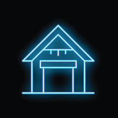 Poster - glowing neon line warehouse icon isolated on a black background vector illustration