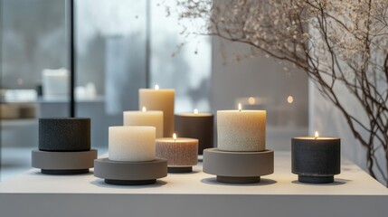 Aufkleber - Elegant Candle Arrangements on Modern Display for Stylish Home Decor Inspiration