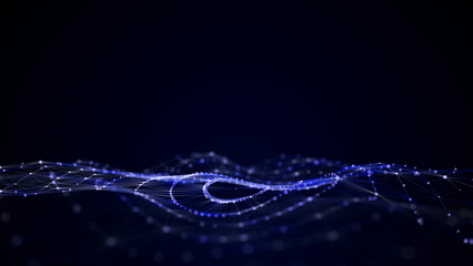Poster - Abstract circle wave with blue light on black background. Science background with moving dots and lines. Network connection technology. Digital structure with particles. 3d rendering.