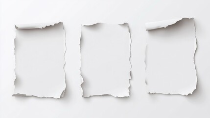 Poster - Realistic torn paper sheets for text space on clean white background in various orientations and styles.