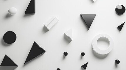 Wall Mural - Modern Minimalistic Geometric Shapes in Black and White Composition on Clean Background