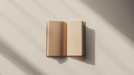 Poster - Realistic open paper booklet mockup on a light surface with subtle shadows and an inviting aesthetic in aerial view composition