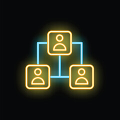 Poster - Neon icon of a hierarchical structure connecting three people