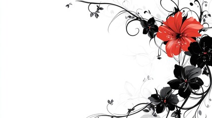 Aufkleber - Elegant floral composition with red and black flowers on a clean white background suitable for invitations or decorative purposes