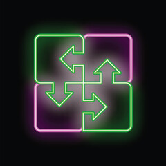 Poster - Neon green and purple arrows pointing in different directions on a black background